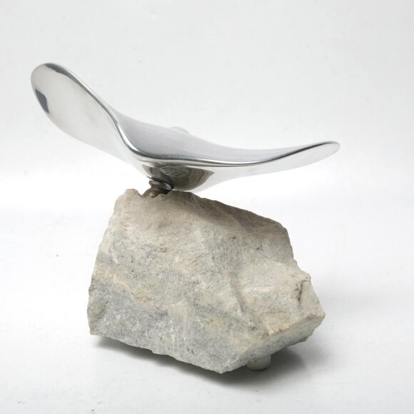 Vintage Hoselton Polished Aluminum Flying Goose Bird Sculpture Signed Art Stone - Picture 5 of 11